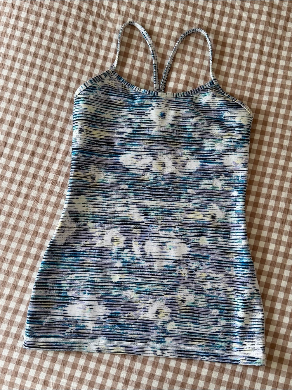 Lululemon Power Y Tank Top in Blurry Belle Multi / White Print